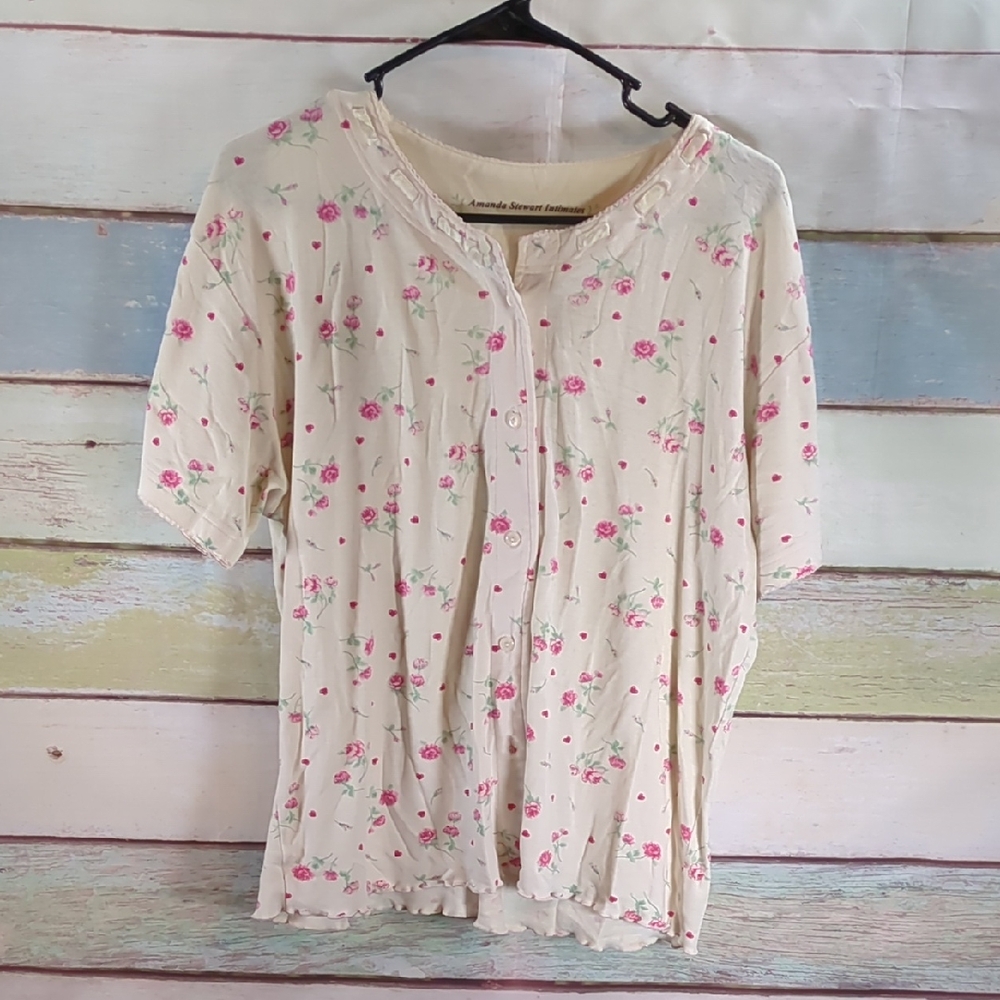 Amanda Stewart Intimates Hong Kong Floral Button-Up Cream PJ Top